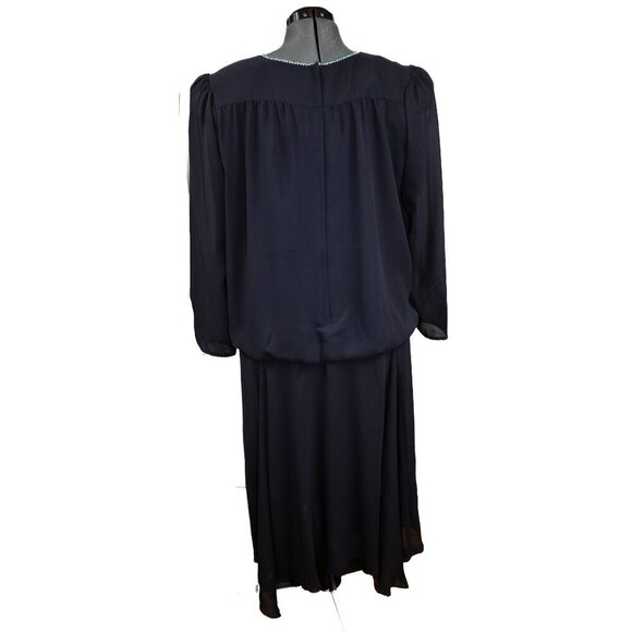 VTG CHEZ OF CALIFORNIA SZ 18 W Black Maxi Dress Drop Waist Chiffon Jeweled Plus - Picture 3 of 6